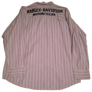 Harley Davidson Button Up Shirt Men's Sz Large Striped Embroidered Long Sleeve